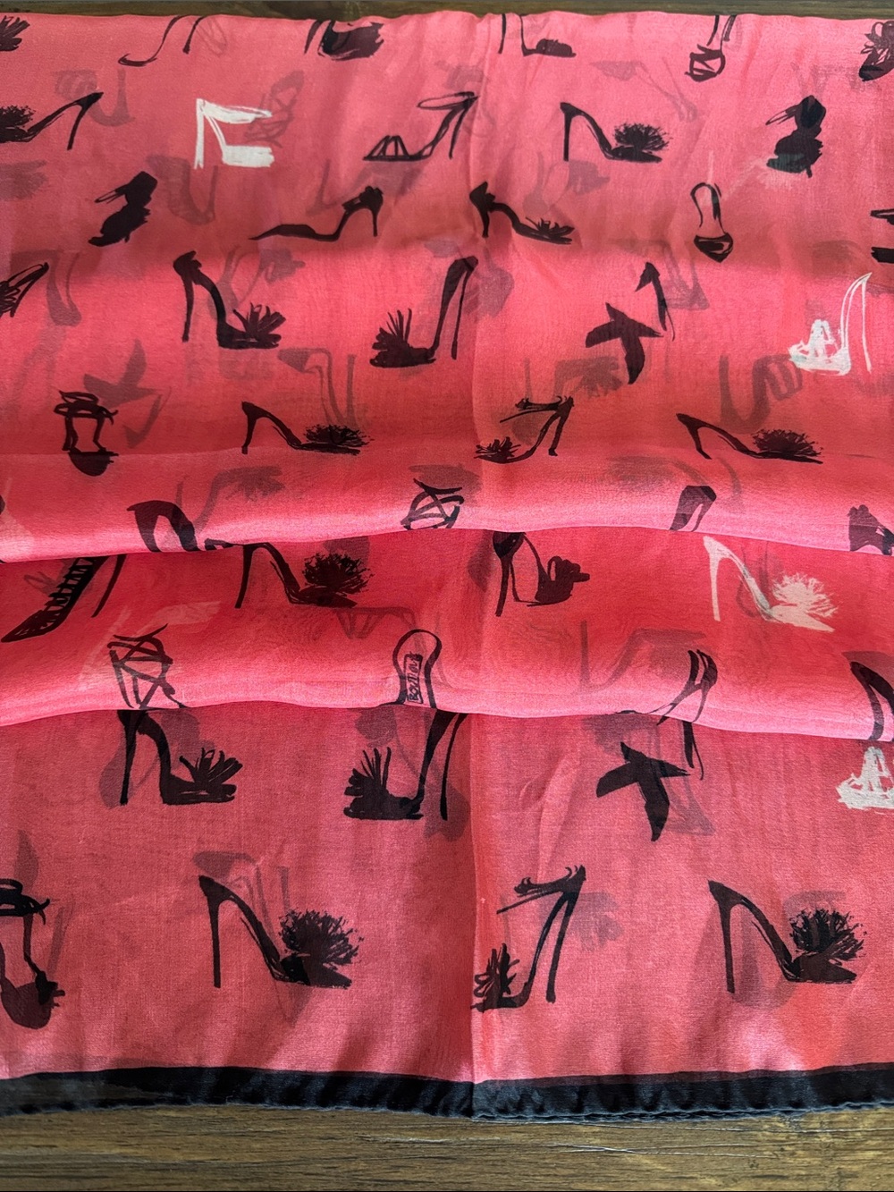 NWT Boutique Moschino 100% Silk Coral Red High Heel Scarf Wrap 68x26